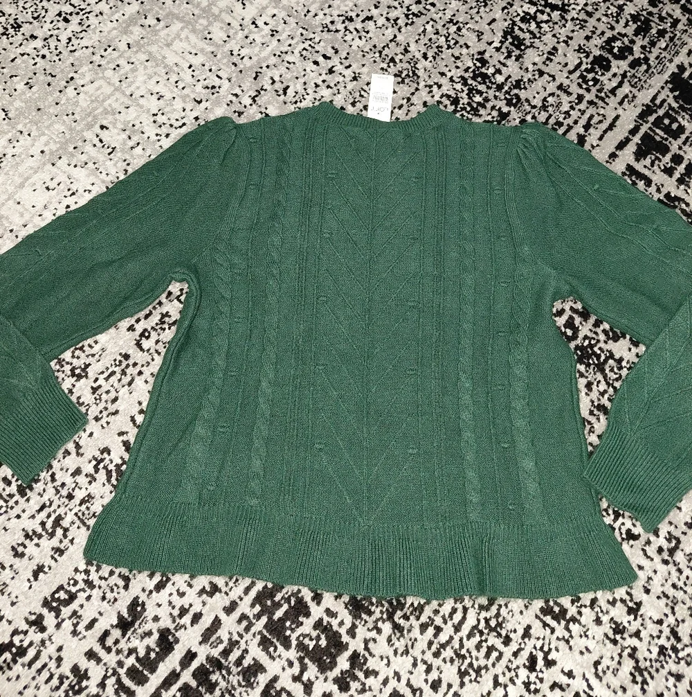 LOFT Green Bobble Knit Ruffle Hem Sweater | Size Large | NWT